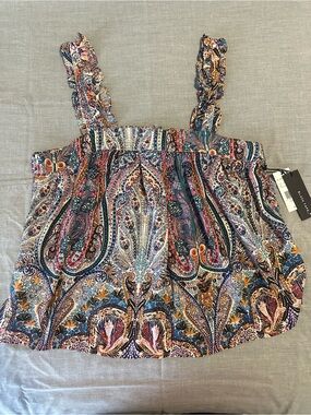 Black Tape_ Paisley Ruffle-Strap Tank Top in Multicolor